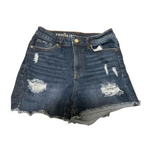 Vanilla Star Women's Ripped Jean Shorts - Dark Blue